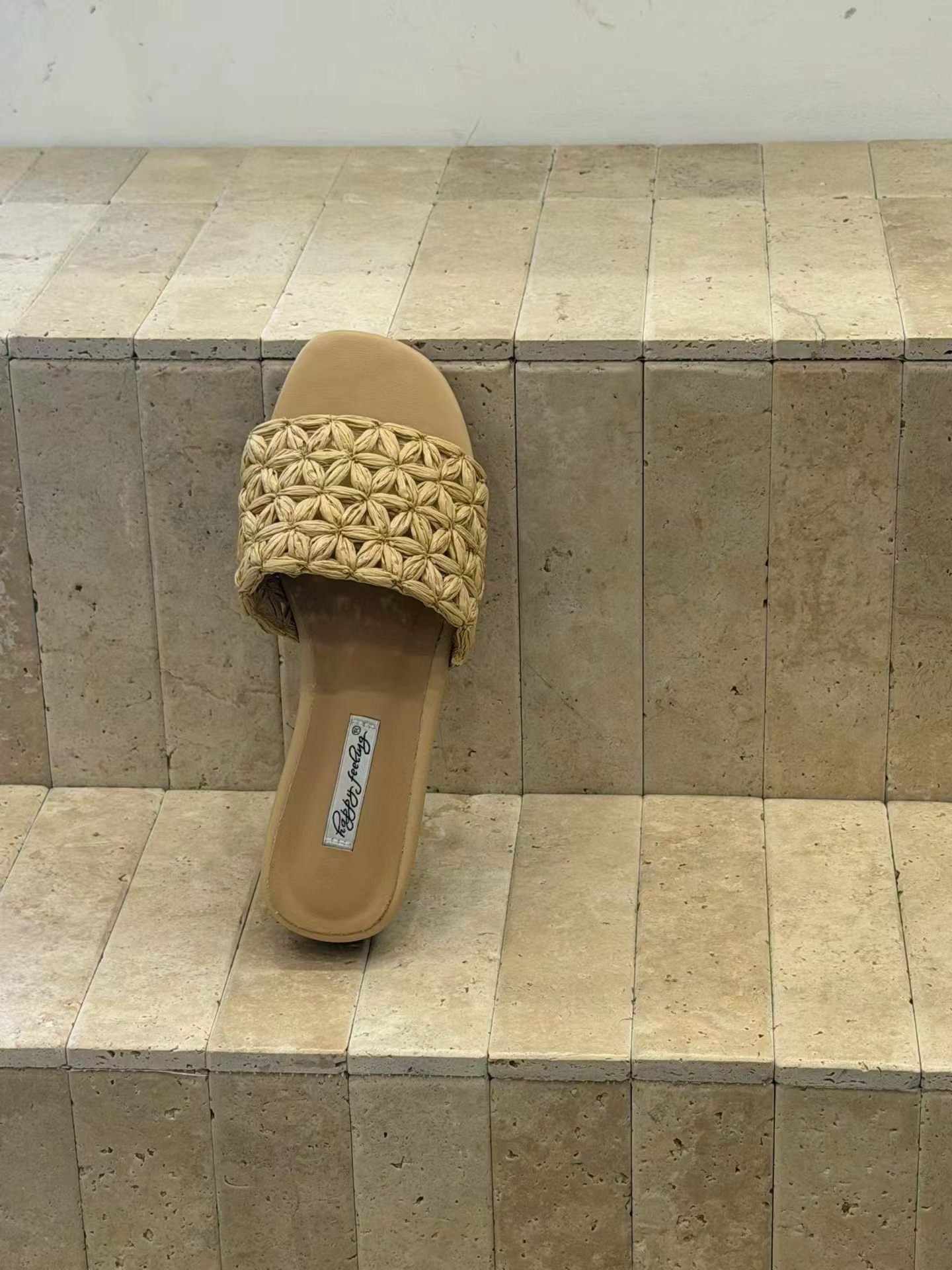 Amara Woven Raffia Slide Sandals
