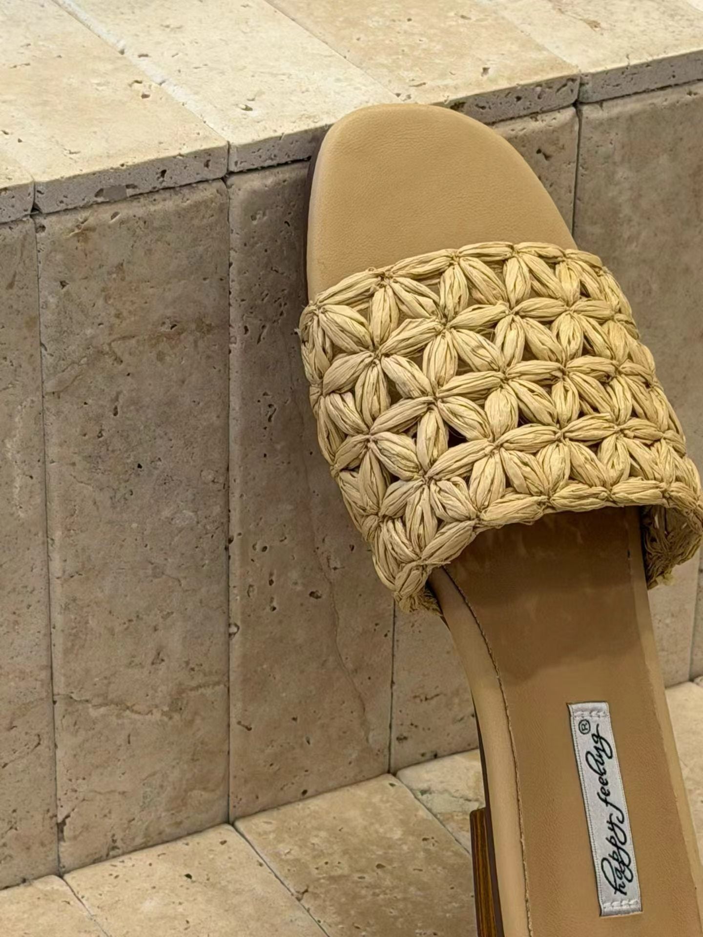 Amara Woven Raffia Slide Sandals