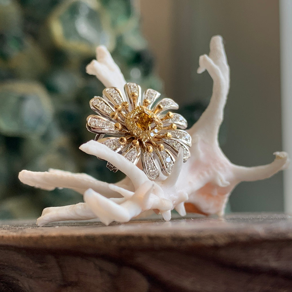 Yellow Diamond Daisy Brooch