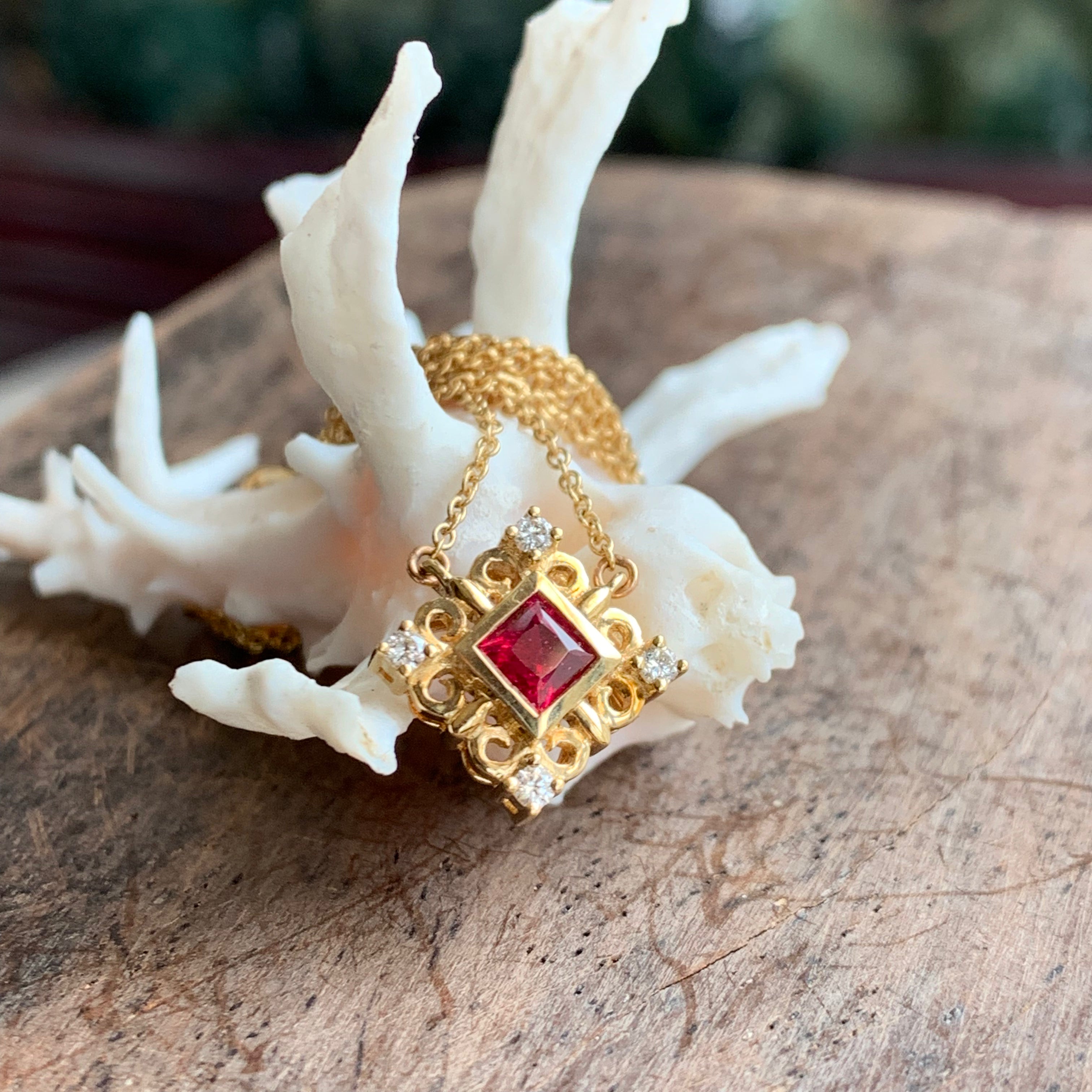 Ruby Square Gold Necklace