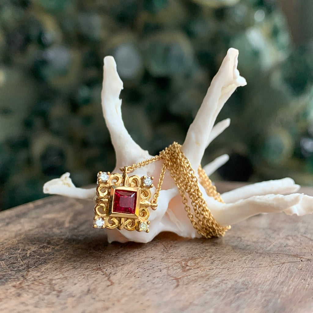 Ruby Square Gold Necklace