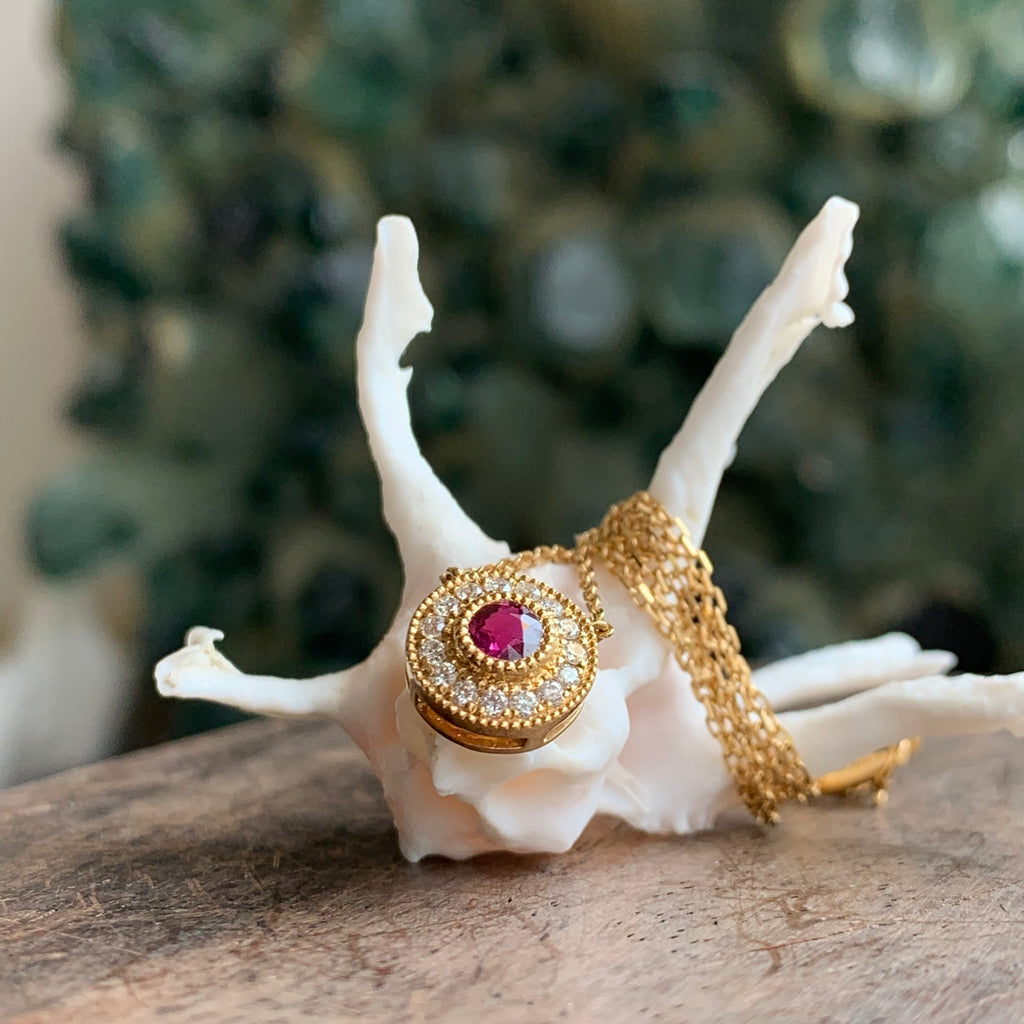 Ruby Halo Gold Necklace