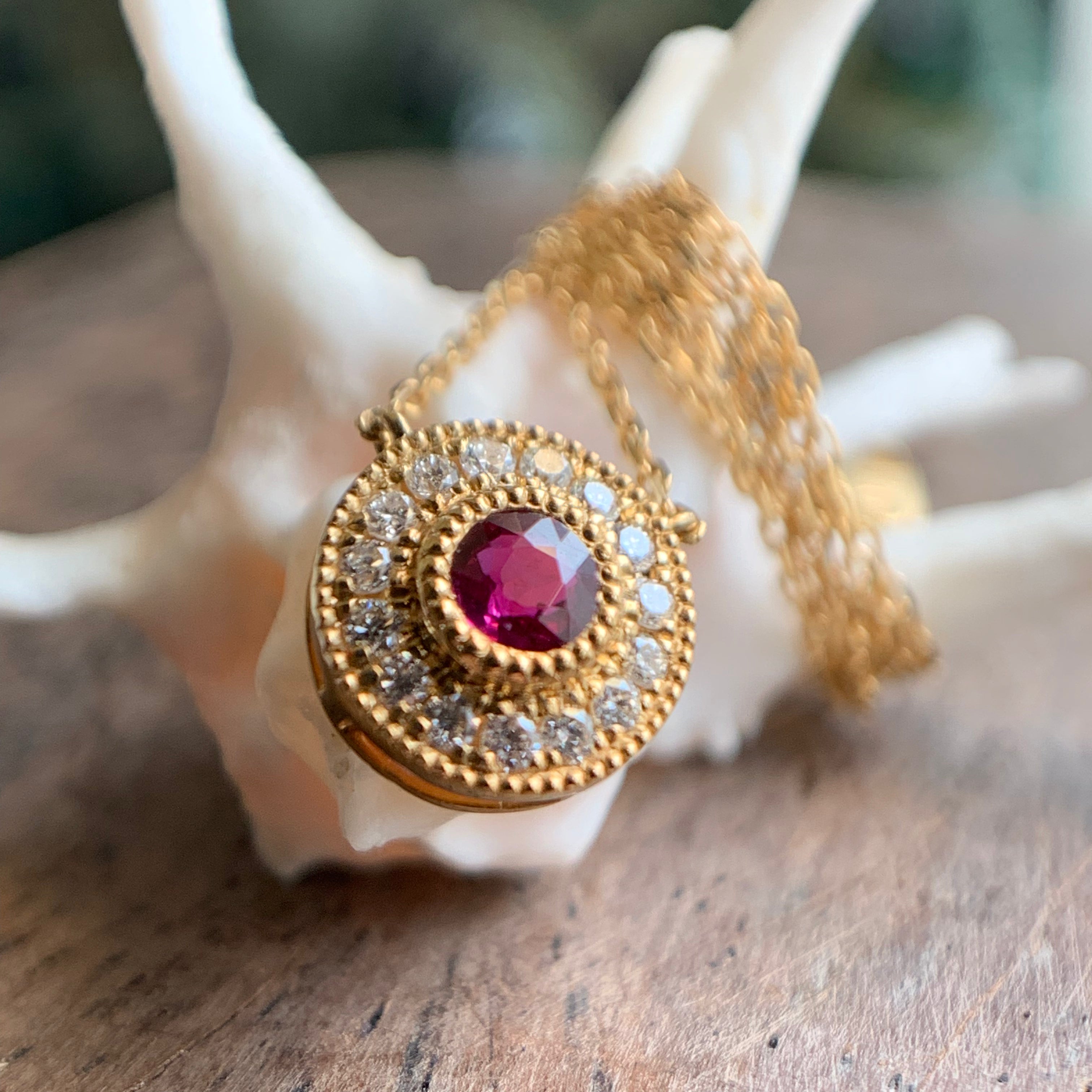 Ruby Halo Gold Necklace