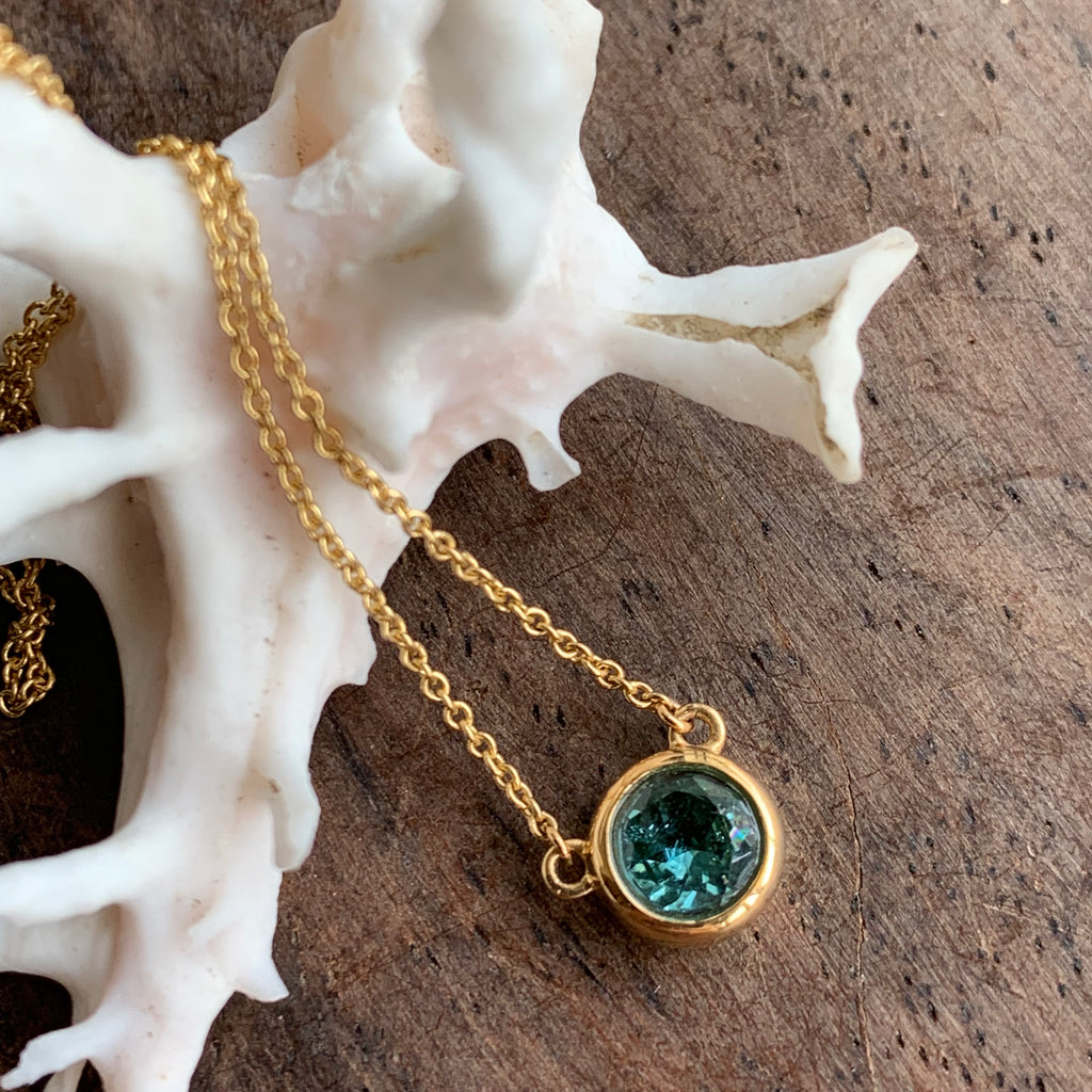 Teal Tourmaline Gold Necklace