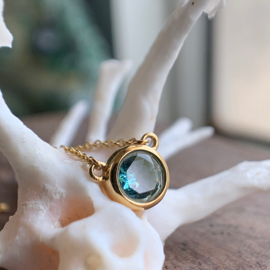 Teal Tourmaline Gold Necklace