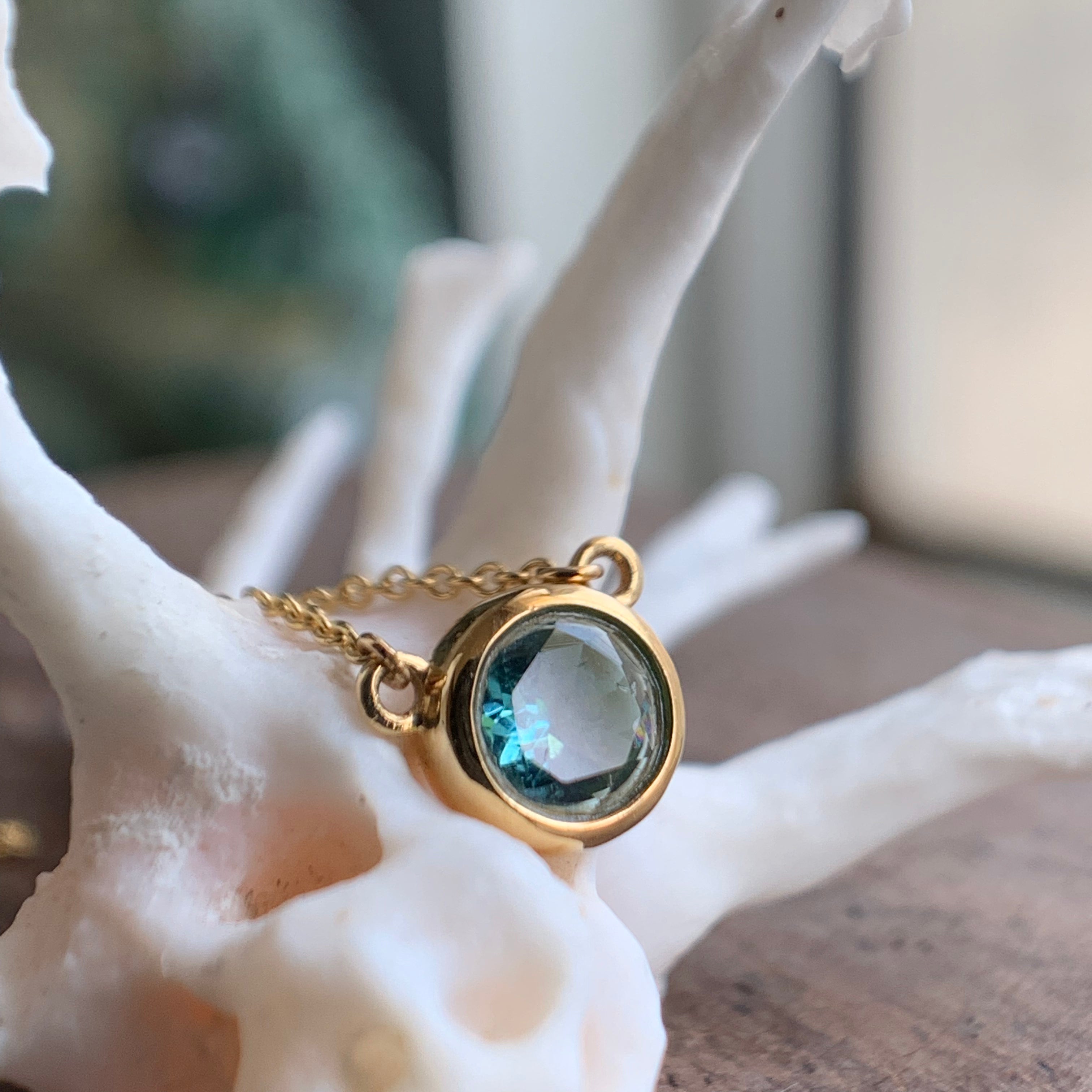 Teal Tourmaline Gold Necklace