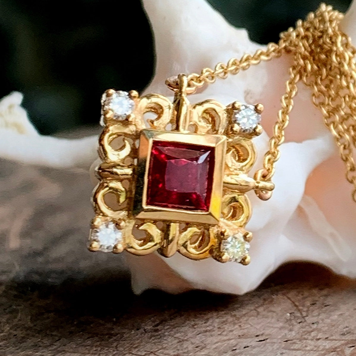 Ruby Square Gold Necklace