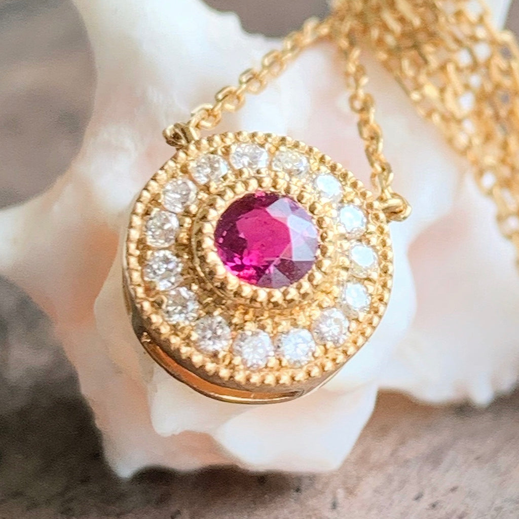 Ruby Halo Gold Necklace