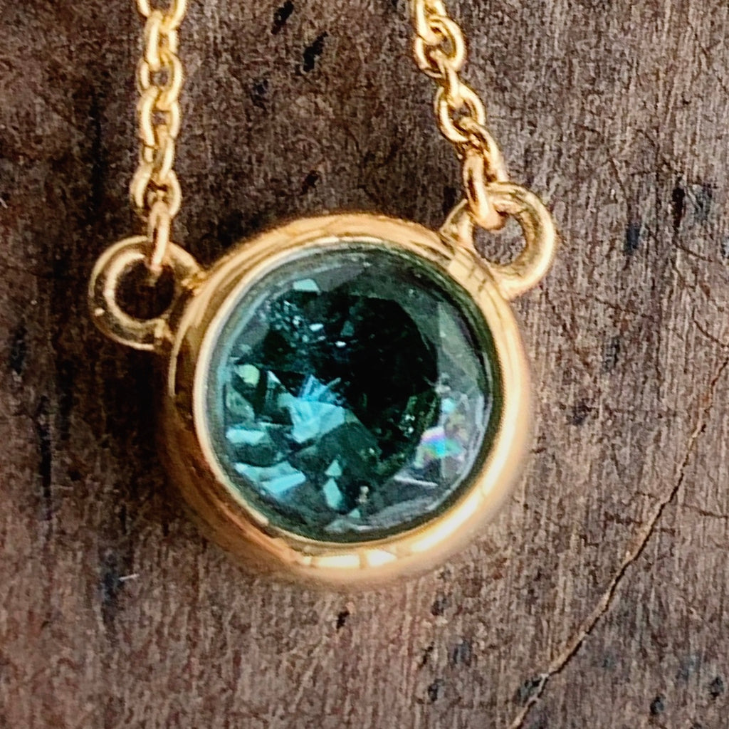 Teal Tourmaline Gold Necklace