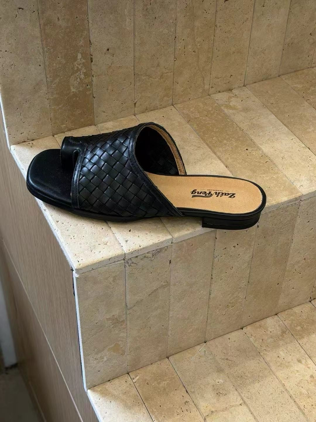 Liora Handwoven Leather Slide Sandals