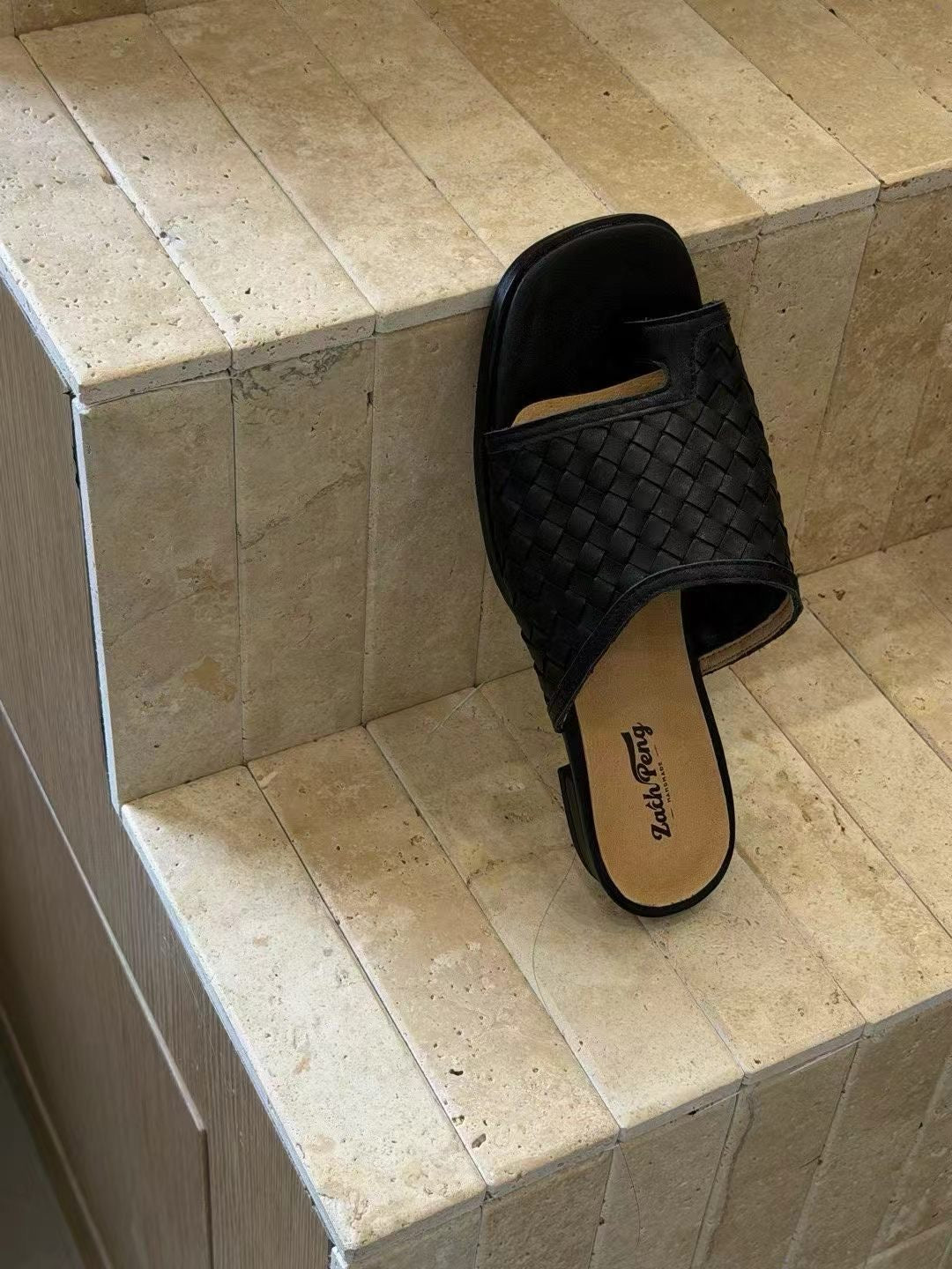 Liora Handwoven Leather Slide Sandals