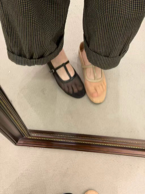 Elodie Sheer Mesh Leather Ballet Flats
